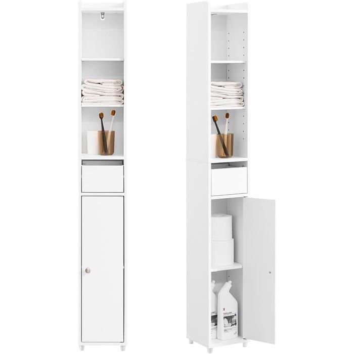 Meuble Salle de Bain Colonne - SoBuy - BZR34-K-W - Blanc - Résistant Humidité - 20x20x145cm