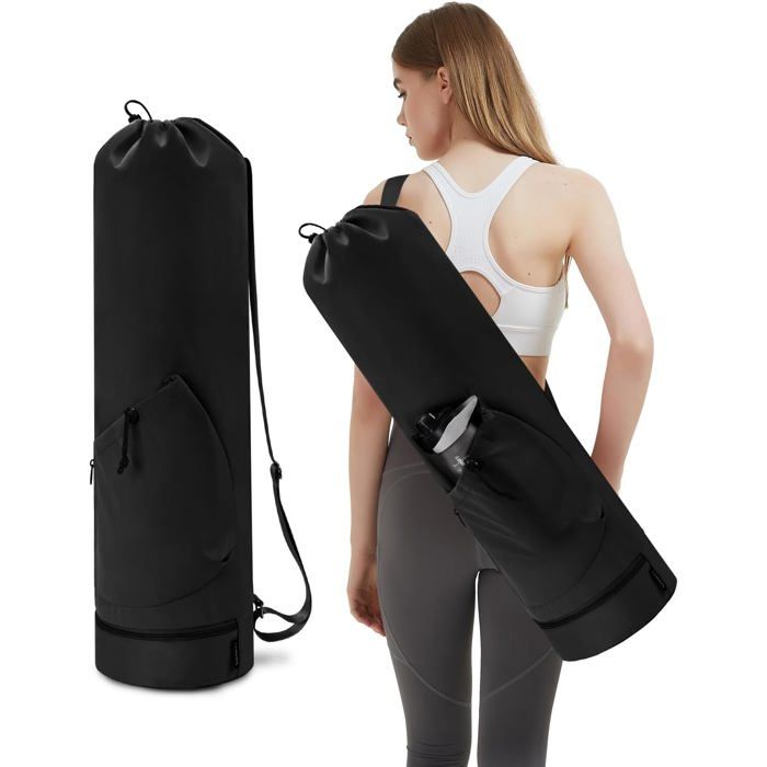 Sac pour tapis de yoga avec poche pour bouteille deau et poche pour fond humide sac de rangement noir