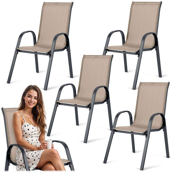 Chaises de jardin ergonomiques - JANSHOP - Lot de 4 - Ergonomiques - Structure en acier thermolaqué - Résistant aux UV
