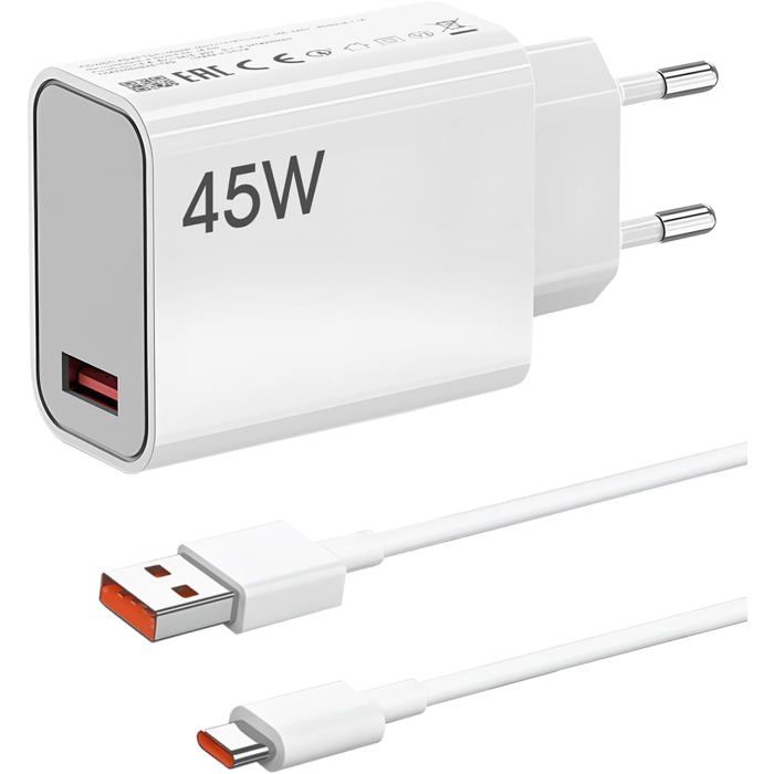 Chargeur Rapide 33W USB-C Pour Xiaomi - Avec Câble 2 Mètres - Compatible Redmi Note 13/12/11, Mi 11, POCO…