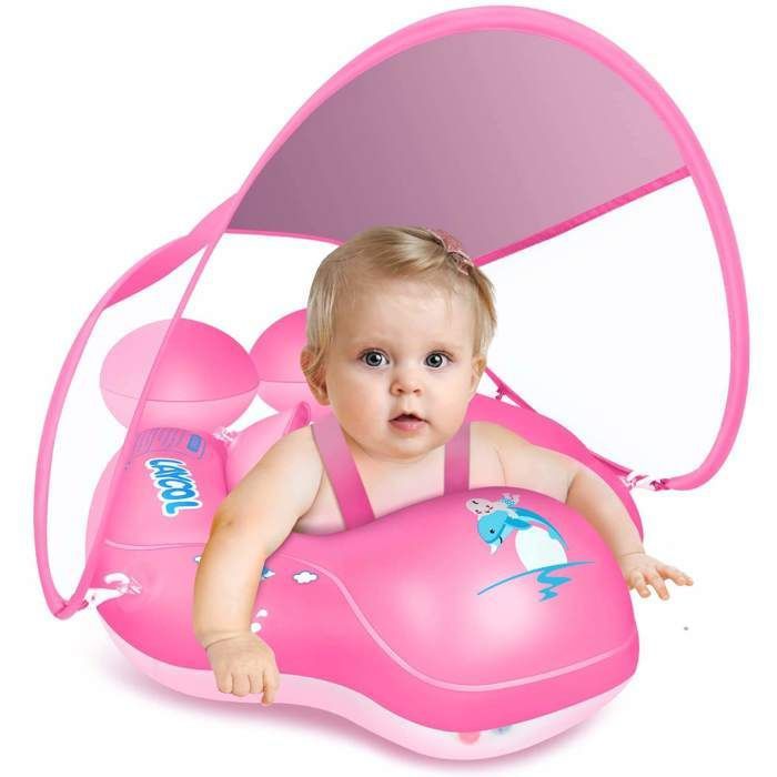 GLINKADO – Bouée Bébé Avec Pare-soleil UPF 50+ – Siège Ergonomique – Piscine, Bain, Plage – 6 à 36 Mois
