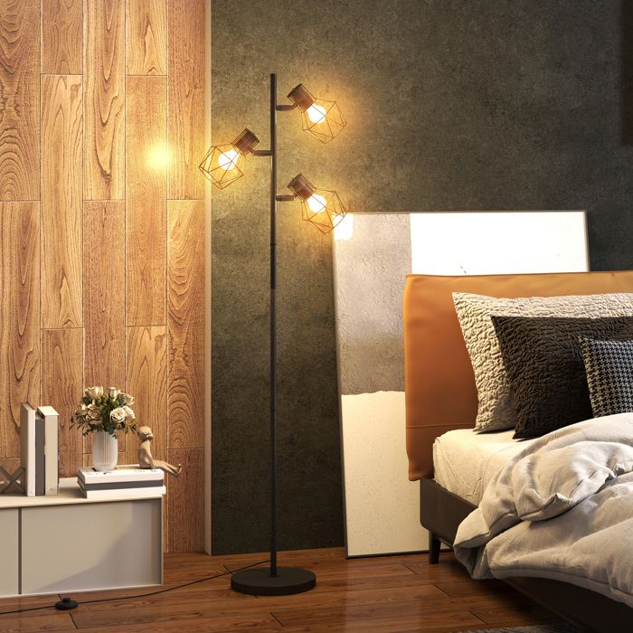 Lampadaire sur pied salon lampe sur pied 3 lumières adaptée aux ampoules E27 (non incluses) 41 x 28 x 169 cm noir