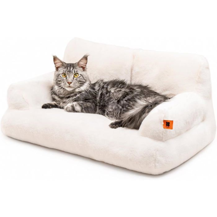 Comparer les prix de Panier élégant pour chat dintérieur grand format - Canapé-lit moelleux et doux - Joli canapé-lit avec fond antidérapant blanc