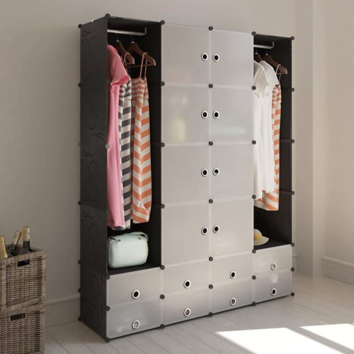 Armoire modulaire Blanc style essentiel en plastique 37x146x180 5 cm 18 compartiments pour chambre et dressing