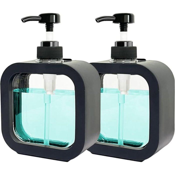DRE-(300ml 2pcs Noir)Distributeur Savon 2 Pièces Flacon Pompe Vide Distributeur Liquide Vaisselle Distributeur Shampoing et Gel D