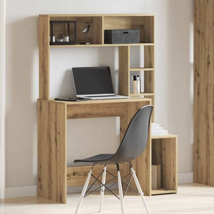 Bureau avec étagères - CLARENCE - Chêne artisanal - Bois d'ingénierie ...