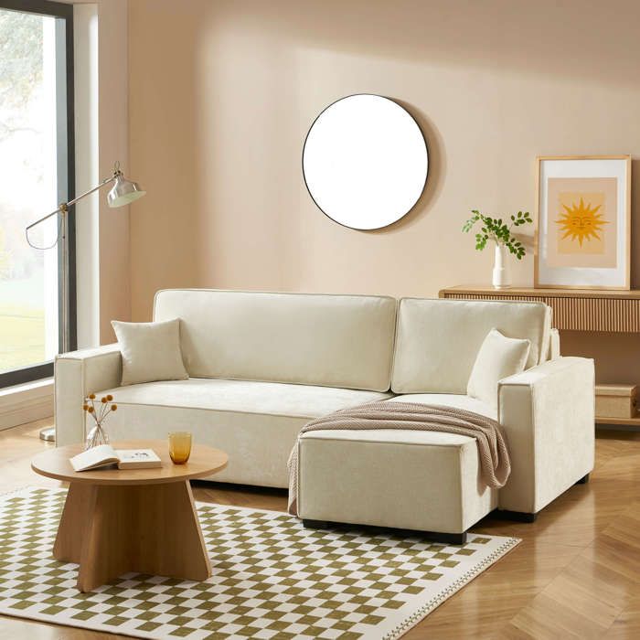 Canapé dangle convertible et réversible GAVI 4 places tissu beige Canapé dangle convertible et réversible GAVI 4 places tissu beige