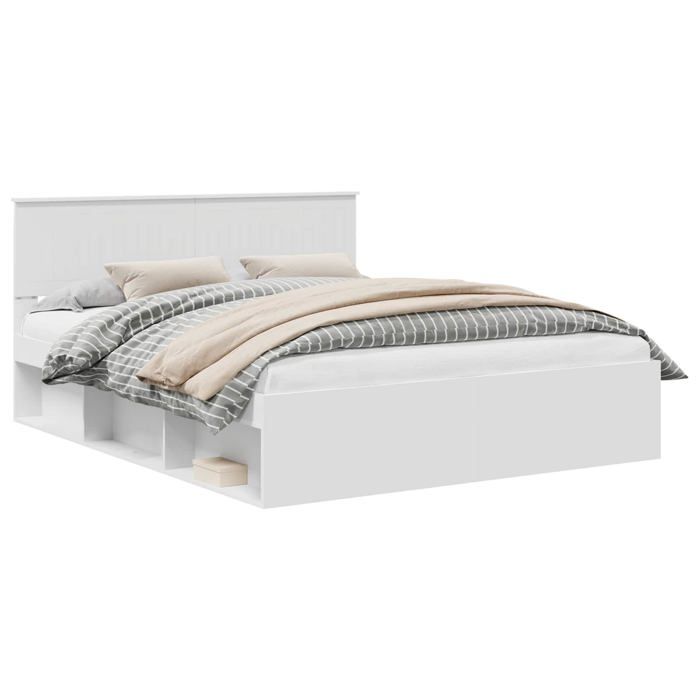 Cadre de lit moderne - vidaXL - 160x200 cm - Blanc - Pin massif - Bois dingénierie - Base à lattes fixes - Durable