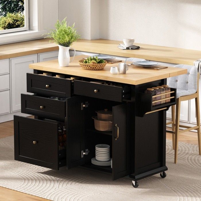 Îlot cuisine mobile extensible noir sur roulettes desserte avec tiroirs multifonction pour cuisine et salle à manger 107x45x90 5cm Îlot cuisine mobile extensible noir sur roulettes desserte avec tiroirs multifonction pour cuisine et salle à manger 107x45x90 5cm