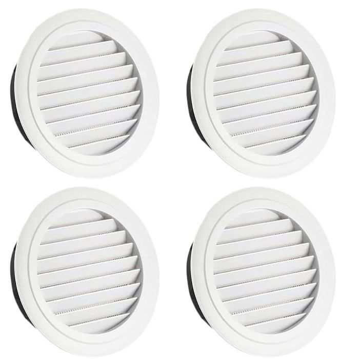4 Grilles Ventilation Ronde 100mm Blanc - Protection Anti-Insectes - Pour Mur Fenêtre Extérieur