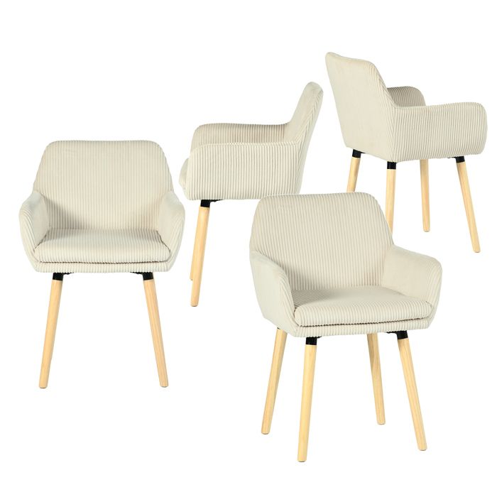 MEUBLES COSY Lot de 4 chaises de salle à manger de style scandinave avec pieds en bois et accoudoirs en velours côtelé beige - ELIA