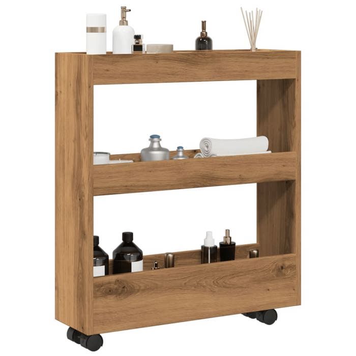 Chariot de rangement étroit - vidaXL - 3 niveaux - Chêne artisanal - 60x18x70 cm - Bois dingénierie