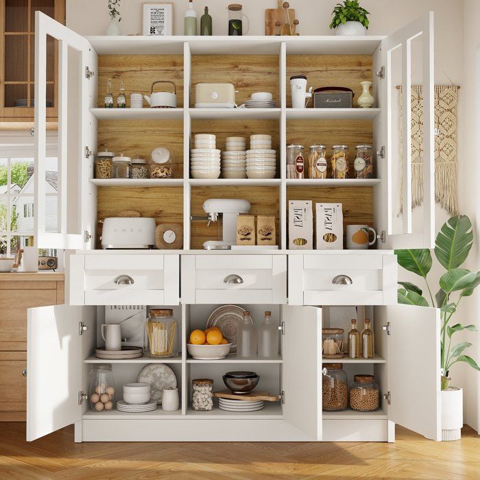 Buffet - Armoires hautes pour le salon(140×38.5×175cm) - armoire de vitrine - cuisine - salle à manger avec tiroirs - blanc