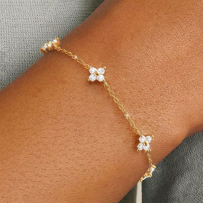 Bracelet Femme-Bracelet Trefle-Bracelet Amitié-Réglable-21cm-Zircon Cubique Papillon Fleur -Cadeau Marraine Anniversaire Femme Fille