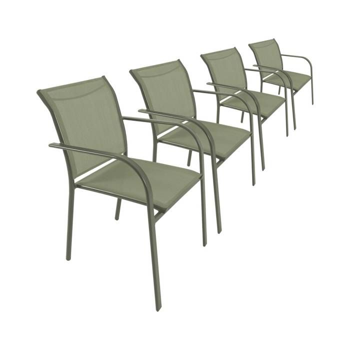 Lot de 4 fauteuils de jardin AMARA en aluminium et textilene kaki. 62 x 55 x 84 cm Lot de 4 fauteuils de jardin AMARA en aluminium et textilene kaki. 62 x 55 x 84 cm