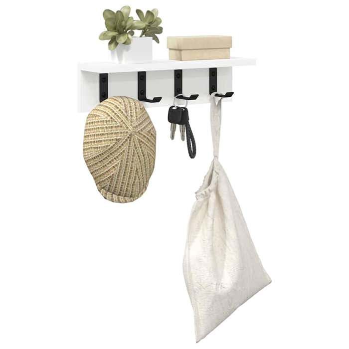 [54981]Porte-manteau mural - MEUBLECHIC - Meuble d’Entrée pour vêtements - Blanc 40x10 5x10 5 cm Bois dingénierie Poids:1.14 Kg