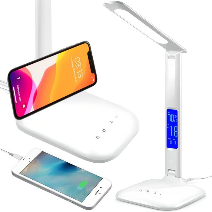 Lampe de bureau LED - ESTAMPILLE - Fonction de charge USB - 5 niveaux de luminosité - Écran LCD