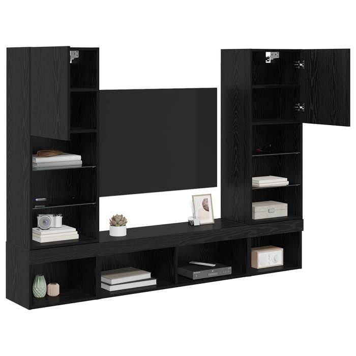 Promo 2026Unités murales TV avec LED 5 pcs banc TV meuble hifi vidaxl TABLE TV - Chêne noir - Bois dingénierie - M5065789