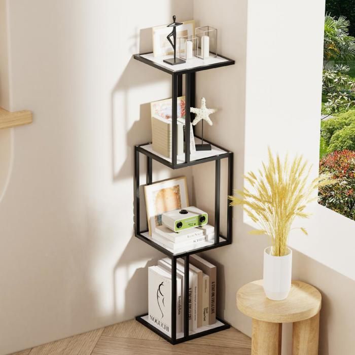 Bibliothèque Support pour Plantes à 4 Niveaux Étagère de Rangement pour Salon Chambre Cuisine Marbre
