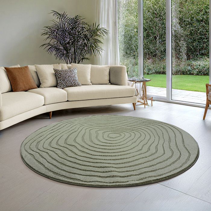 the carpet Everest – Tapis moderne poils courts effet 3D haut-bas haute densité Vert 160 cm Rond D13