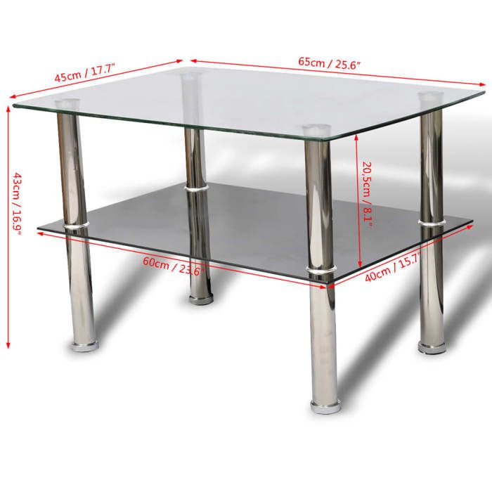 Remise 2026®Petite Table Centrale de salon Argent - Table basse avec 2 étagères Verre 176 7176568