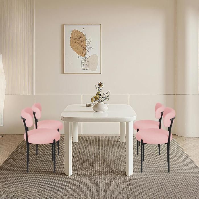 JEOBEST Lot de 4 Chaises Salle à Manger Moderne - Chaise de Cuisine Rembourrée - Jusqu’à 120 kg - Pieds en Métal - Rose