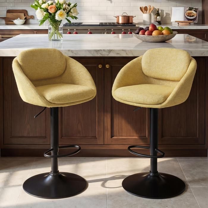 Ya-Home Tabouret de Bar Pivotant Lot de 2 Chaise de Bar en Chenille Chaise Cuisine Réglable Hauteur avec Double Dossier Jaune