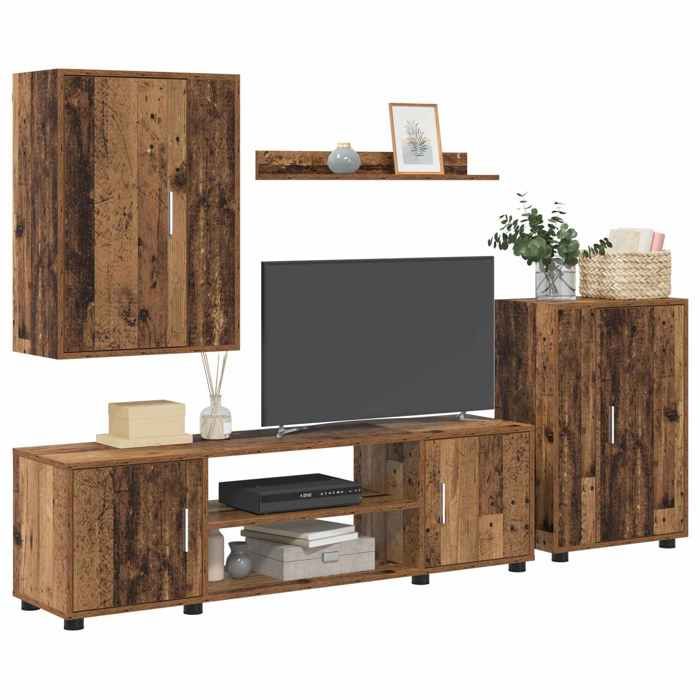 Ensemble meuble TV 4 pcs - JILIMAISON - Meuble Télé Bas - CABINET/BANC TV - Bois Ancien - Bois dingénierie 800440511