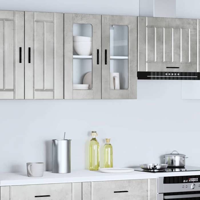Vitrine suspendue cuisine Cabinet haut avec porte en verre Porto gris béton 60x31x60 cm A12130