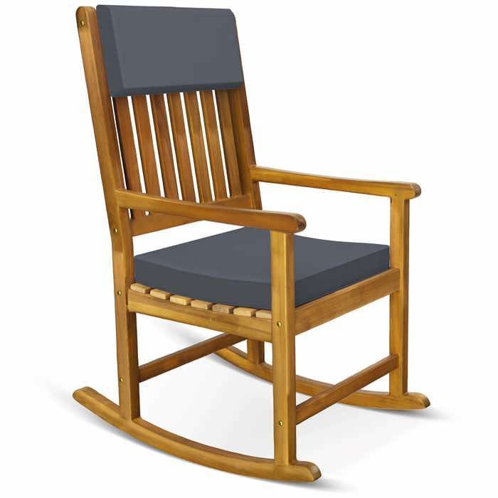CASARIA® Chaise à bascule en bois dAcacia 54x77x107cm Anthracite fauteuil extérieur accoudoirs pour terrasse rocking chair jardin