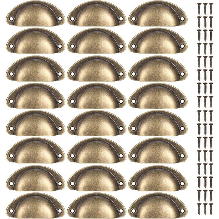 24 Pièces Poignées Coquille Vintage Semi-circulaires pour Tiroirs Meubles Armoires Portes Cuisine Placards avec 48 Vis.