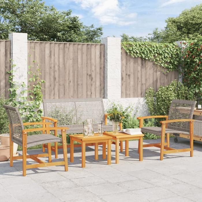 VIDAXL Salon bas de jardin (5 pcs) - ANTI-UV - gris résine tressée et bois dacacia 43x43x36 cm M9038