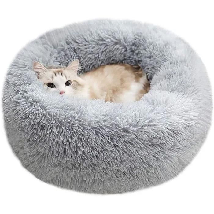 Panier rond apaisant pour chat et petit chien lavable 50/60 cm couchage doux en peluche