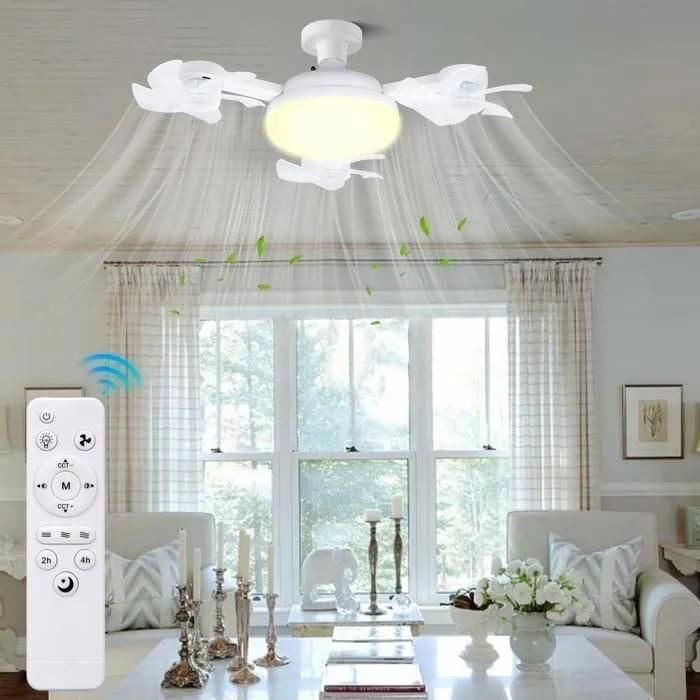 Ventilateur de Plafond 50 W avec Lumière et 3 Têtes de Drone 3 Températures de Couleur 3 Vitesses pour Salon Chambre Cuisine