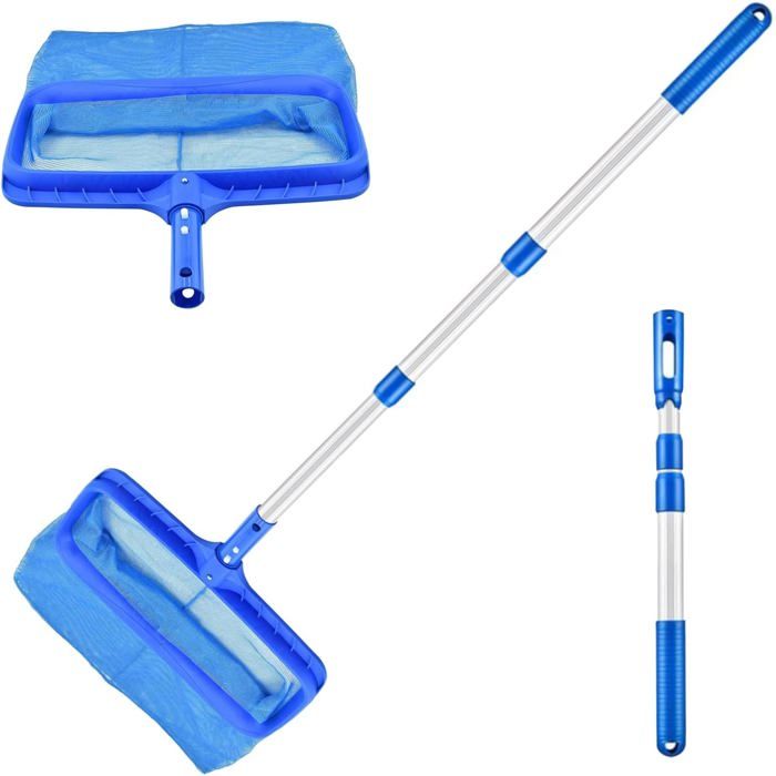 Épuisette de Piscine à Mailles Fines Épuisette de Piscine Extra Large avec Manche Télescopiquepour Piscine Étang (L : 120cm)