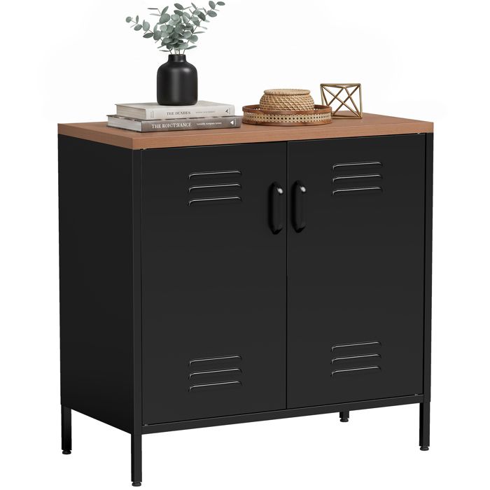 Buffet salon métallique - HOMCOM - avec 2 portes - étagère réglable - acier - 80 x 40 x 80 cm - noir