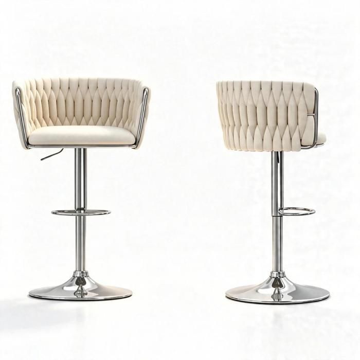 Lot de 2 chaises de bar pivotantes-MENGDA-Revêtement en velours pieds en métal-Hauteur réglable-Assise spacieuse