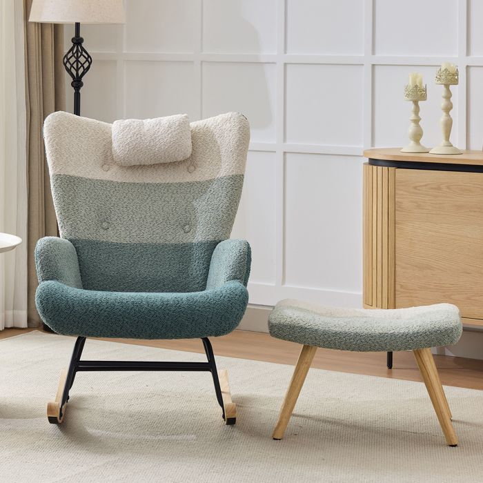 Fauteuil à bascule bouclé - Multicolore - Tissu bouclé doux - Dossier haut 60 cm - Accoudoirs confortables