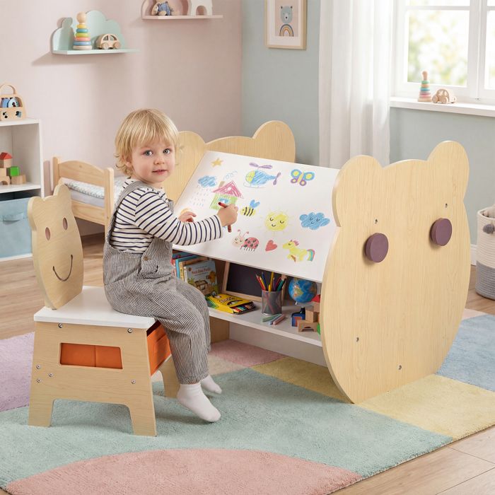 3 en 1 Table Enfant avec Chaise-COSTWAY-Tableau Blanc & Tableau Noir Réversible Rangement Crochets Charge 50KG 3-10 Ans Gris 3 en 1 Table Enfant avec Chaise-COSTWAY-Tableau Blanc & Tableau Noir Réversible Rangement Crochets Charge 50KG 3-10 Ans Gris