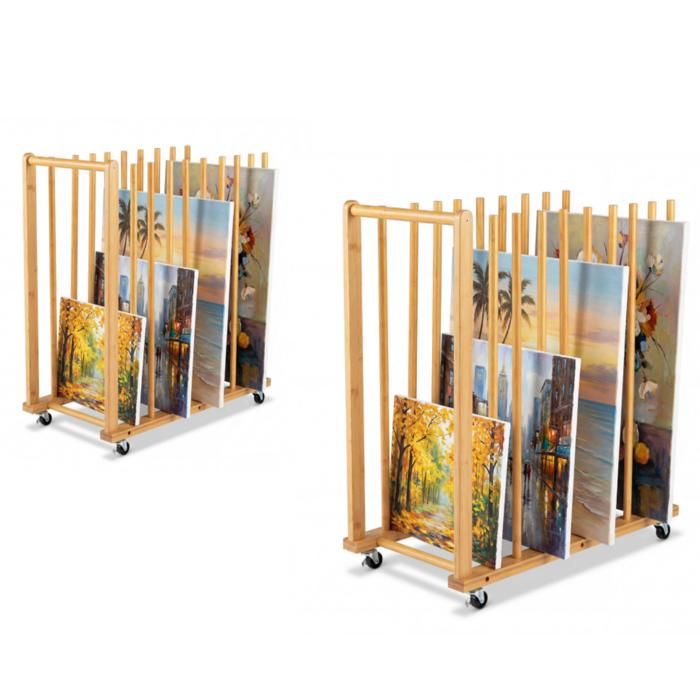 Lot de 2 Étagère de Séchage œuvres dArt COSTWAY Rangement Toile dArt Impression avec Roues Verrouillables