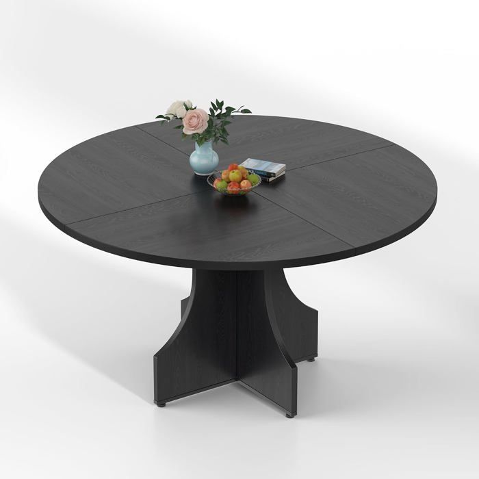 Table à Manger Ronde 120 cm pour 4 à 6 Personnes– Design Moderne Piétement x Stable–Pieds réglables–pour Salle à Manger MDF+PB noir
