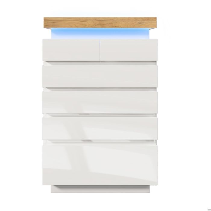 Commode 6 tiroirs LED blanc brillant – contrôle par application – 73 x 39 x 115 cm