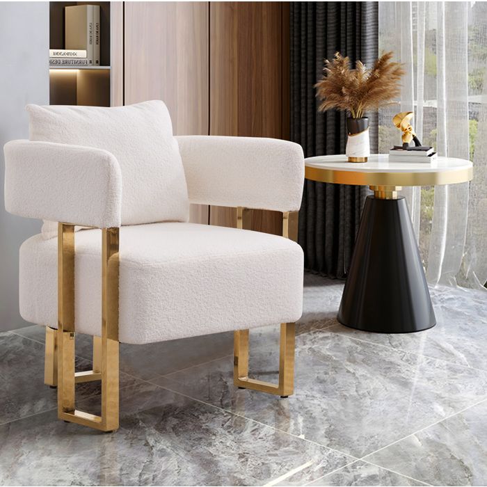 WUVRIE Fauteuil lounge 1 place en velours blanc avec accoudoirs design moderne pour salon ou chambre
