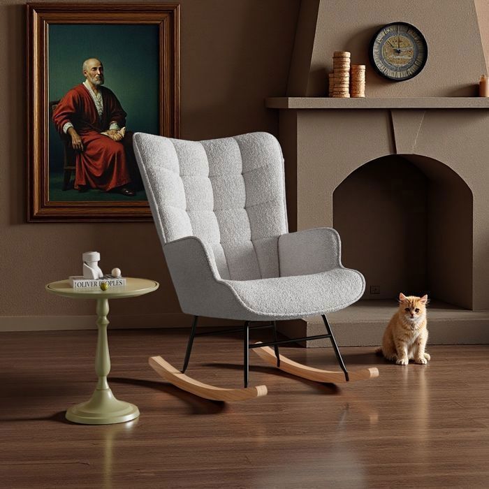 Fauteuil à bascule Scandinave Rocking‑chair confortable en tissu fauteuil relax pour salon chambre