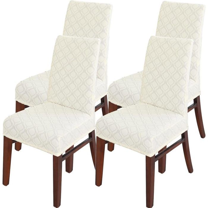 Housses de Chaise Modernes Beige Lot de 4 Couvre-Fauteuil Élastiques Extensibles et Lavables pour Salle à Manger COUSSIN DE CHAISE