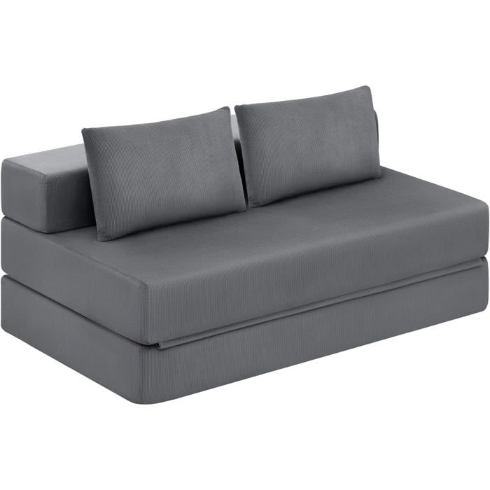 EUGAD Canapé lit pliable 2 à 3 places velours côtelé gris foncé 140x86x62 cm couchage 211x140x21 cm 2 coussins inclus