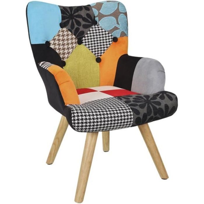 fauteuil enfant - ac-déco - helsinki - patchwork - bois hévéa - polyester - métal