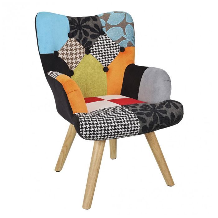 fauteuil enfant - ac-déco - helsinki - patchwork - bois hévéa - polyester - métal