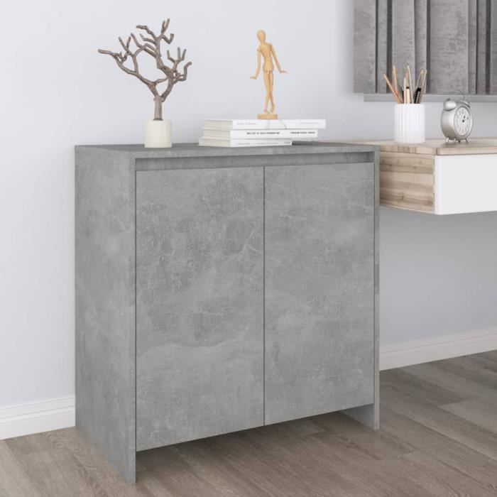 Buffet bas - AKOZON - Gris béton - 2 portes - Bois dingénierie - 70x41x75 cm