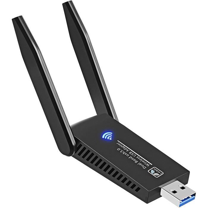 Clé WiFi 1300Mbps ,APERIL WiFi USB Dualband 2.4GHz 5GHz Mini Adaptateur WiFi Deux Antenne pour Desktop Laptop PC de Bureau